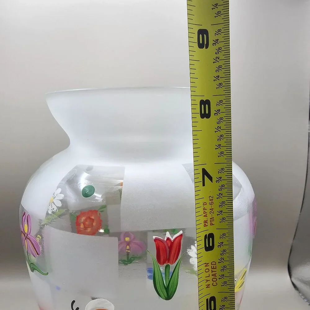 Lenox Nature's Splendor Handpainted Glass Vase Flowers Insects w/Box Signed